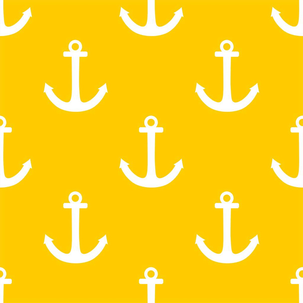 Patrón de vector marinero azulejo con ancla blanca sobre fondo amarillo
 - Vector, imagen