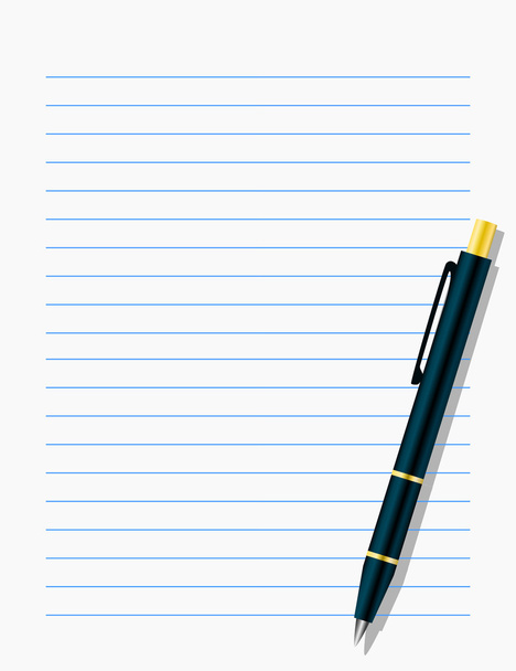 Blank workbook page with pen - Διάνυσμα, εικόνα