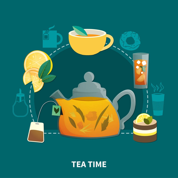 Tea Time Flat Composition - Vector, Image