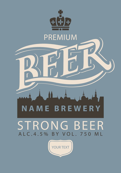 etiqueta para cerveja forte com cidade velha e letras
 - Vetor, Imagem