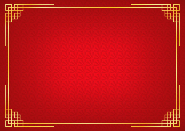 red chinese little fan abstract background with golden border - Vector, Image