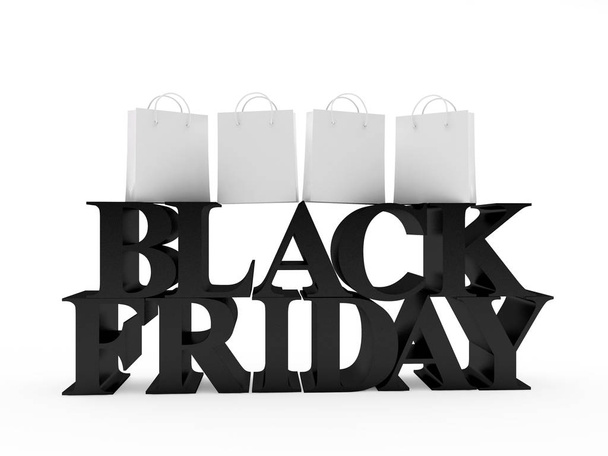 Black text Black Friday and white blanks shopping bags. - Foto, Imagen