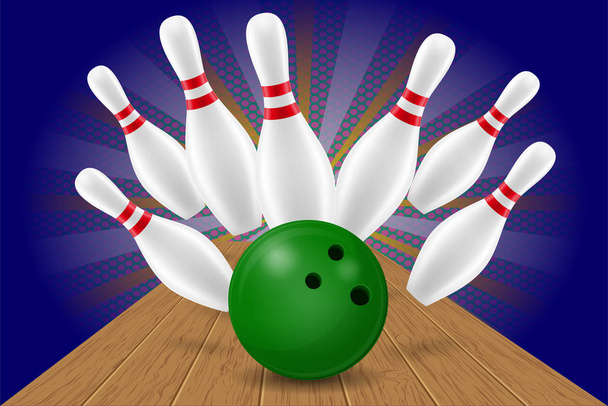 bowling ball and pin vector illustration - Vector, Imagen
