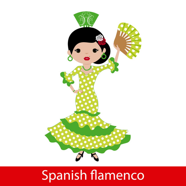Lány a zöld flamenco ruha - Vektor, kép
