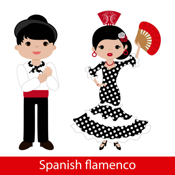 Flamenco nainen musta mekko ja flamenco mies
 - Vektori, kuva