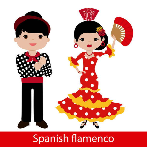 Mujer flamenca con traje rojo y hombre flamenco
 - Vector, imagen