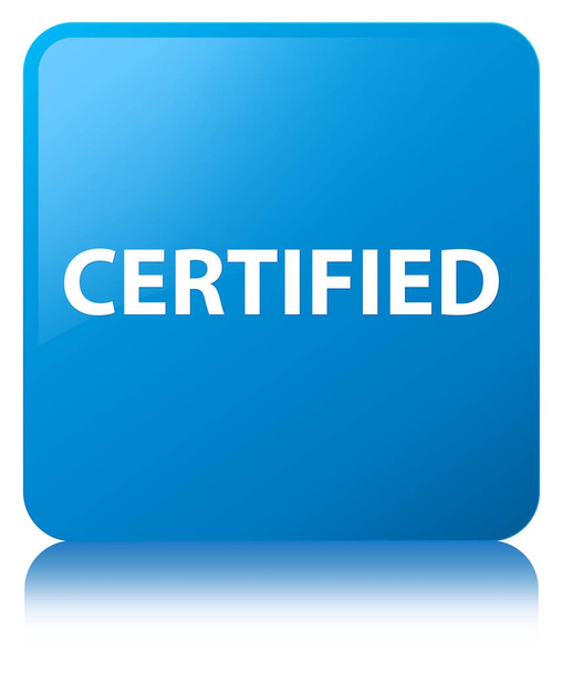 Botón cuadrado azul cian certificado
 - Foto, Imagen