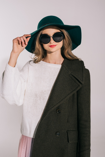 teenage girl in hat and overcoat - Photo, image