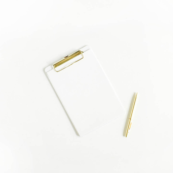 Clipboard and pen on white background - Photo, Image