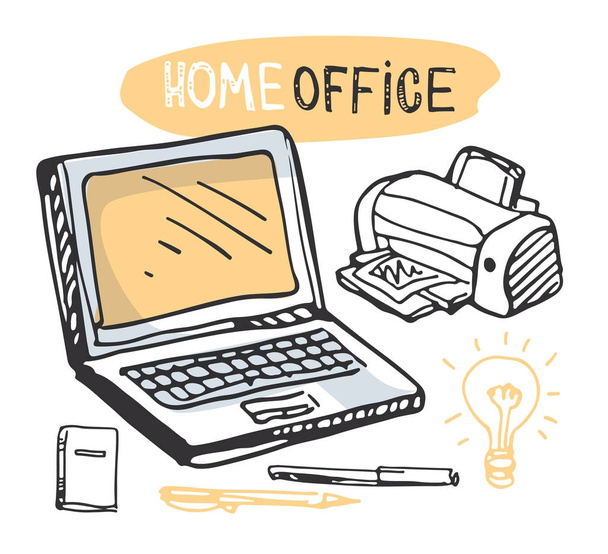 Brainstorm concept. Business and idea flat design. Hand drawn doodle home office - Vektor, kép