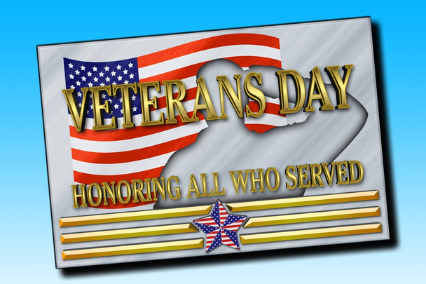 Запас ілюстрація - день ветеранів, 3d ілюстрація навчального матеріалу, на честь всіх тих, хто служив, американського свята шаблон. - Фото, зображення