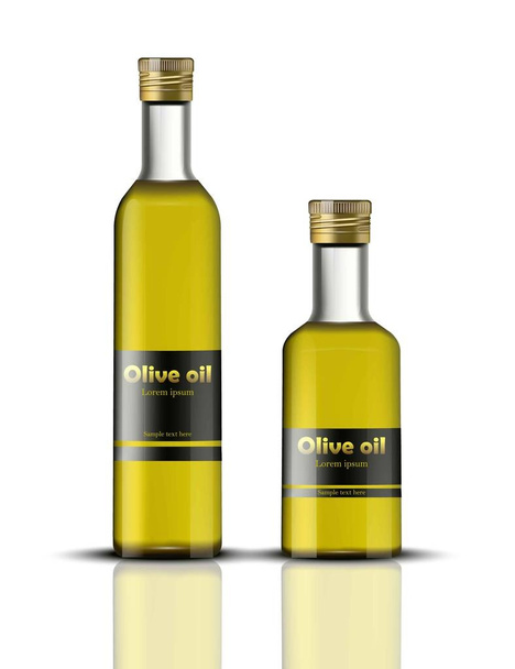 Olive oil bottles Vector realistic. food identity branding, packaging design. Healthy cold pressed organic product, natural vegan product - Vektor, Bild