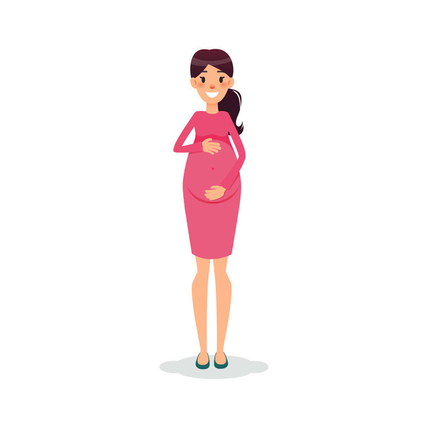 Mujeres embarazadas y felices. Futuro personaje de dibujos animados mamá. Madre embarazada posando
. - Vector, imagen