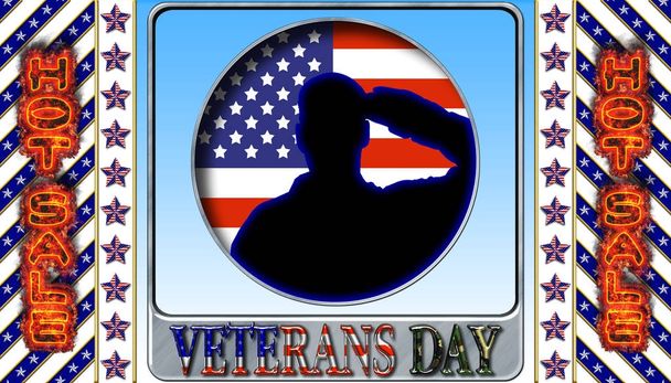 Boldog veteránok napja, forró eladás, 3D-s illusztráció, tisztelet minden, akik szolgáltak, Amerikai ünnep sablon. - Fotó, kép