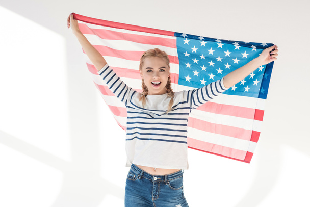 young woman with us flag - Foto, imagen