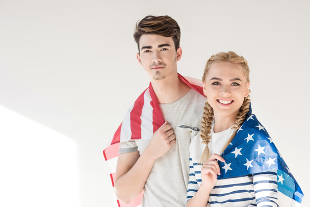 young couple with american flag - Photo, Image