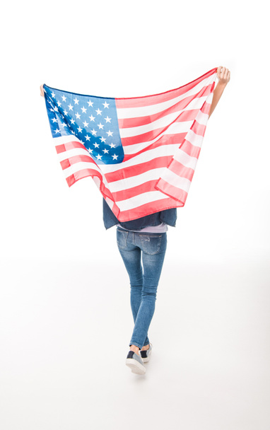 young woman with us flag - Foto, Imagem