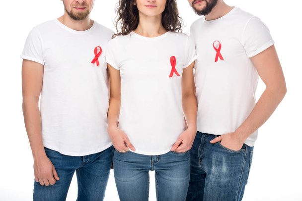 people in blank t-shirts with aids ribbons - Photo, Image