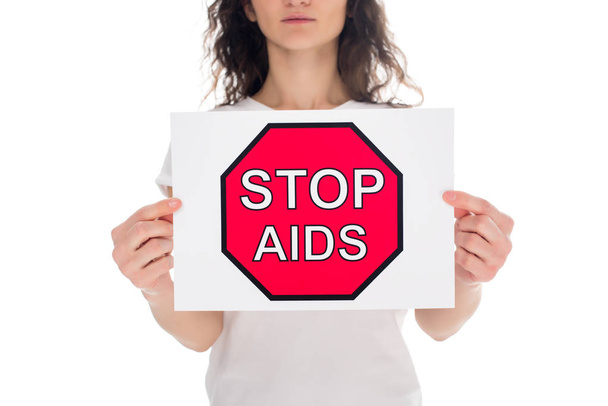 woman with stop aids banner - Photo, Image