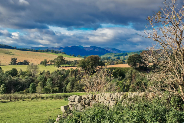 Skotsko za suché kamenné zdi pole a hory - Fotografie, Obrázek