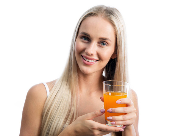 Женщина с апельсиновым соком - Фото, изображение