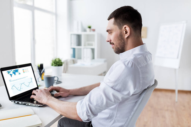 businessman with charts on laptop screen at office - Φωτογραφία, εικόνα