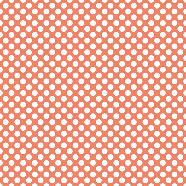 パステル カラーのコーラル オレンジ色の背景に白の水玉模様のベクトル パターンをタイルします。 - ベクター画像