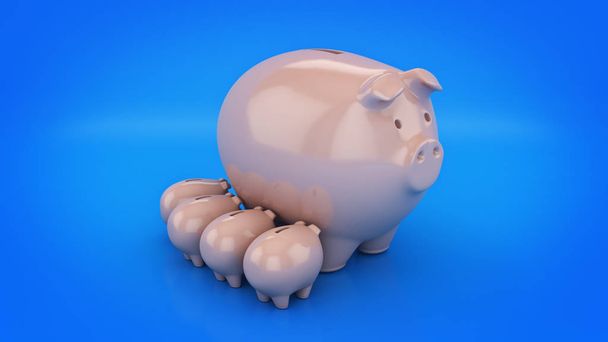 Piggy bank groei. 3D-rendering - Foto, afbeelding
