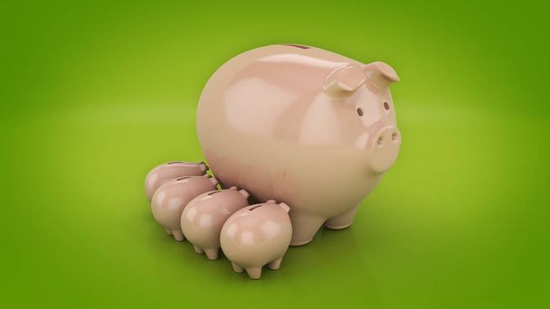 Piggy bank růst. 3D vykreslování - Fotografie, Obrázek