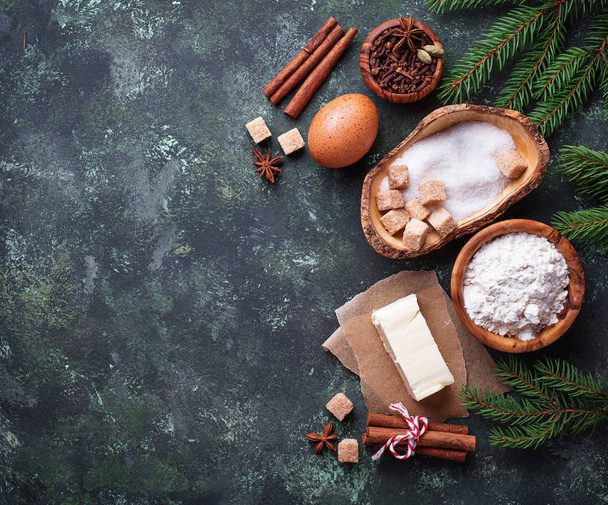 Ingredients for baking Christmas cookies. - Zdjęcie, obraz