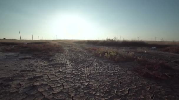 A szárazföldön a láthatáron a távoli szélmalmok - Felvétel, videó