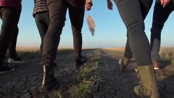 Bir grup insan toprak yol yürüyüş - Video, Çekim