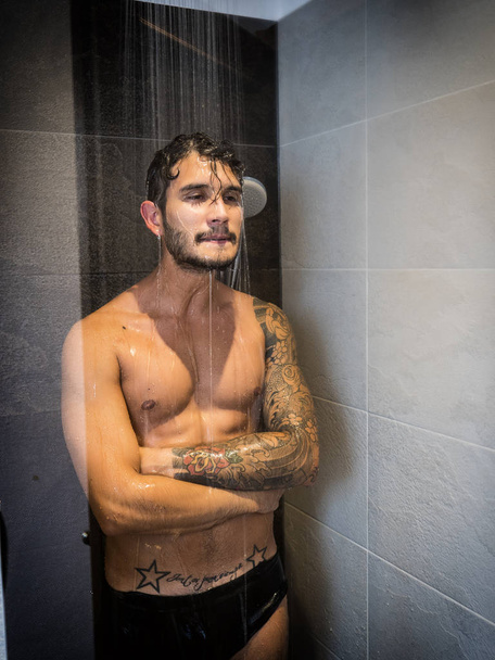 Young Man Taking Shower and Making Silly Face - Φωτογραφία, εικόνα