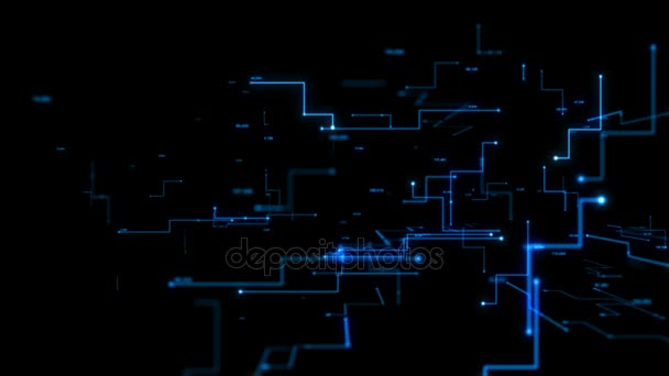 4k animatie 3d abstract dark background bewegende stip en lijn metafoor cyber futuristische gegevens overdracht netwerk verbinding concept - Video