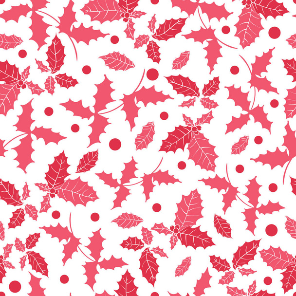 Vector rode, roze holly berry vakantie naadloze patroon achtergrond. Ideaal voor winter thema verpakking, geschenkverpakking, geschenken projecten. - Vector, afbeelding