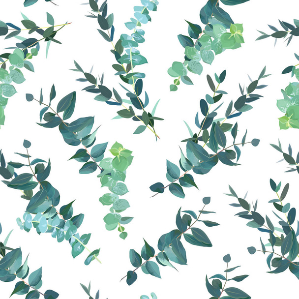 Aquarell grün nahtloses Vektormuster mit Eukalyptusselektion - Vektor, Bild