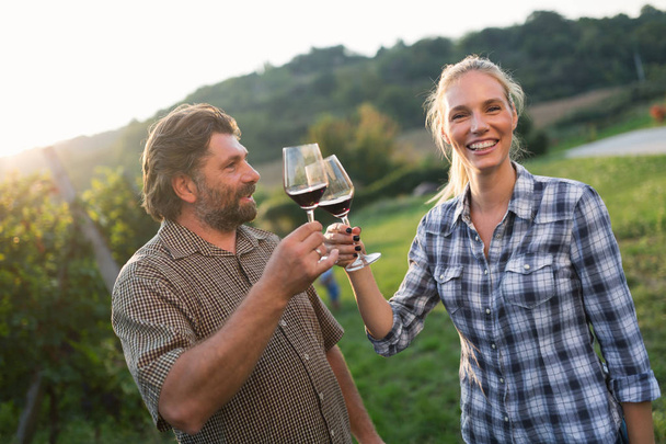 People tasting wine in vineyard - Photo, Image