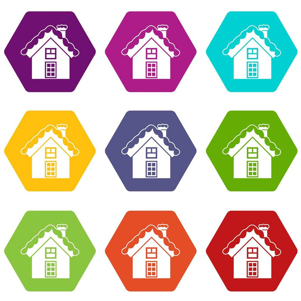 Piccola icona cottage innevato set colore esaedro
 - Vettoriali, immagini