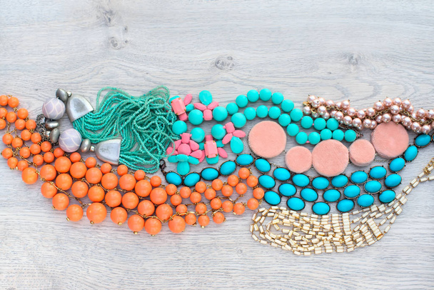 Set of vintage costume jewellery beads, necklaces, bracelets, scarf. - Photo, Image