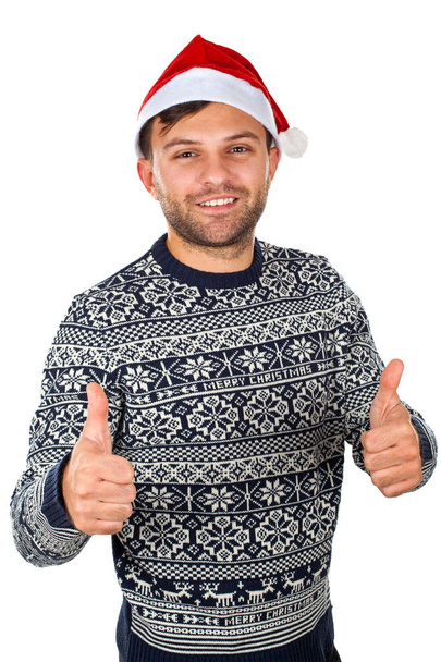 Handsome man with santa hat - Фото, изображение