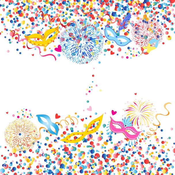 Vektor színes kerek konfetti és a képzelet maszk tüske  - Vektor, kép