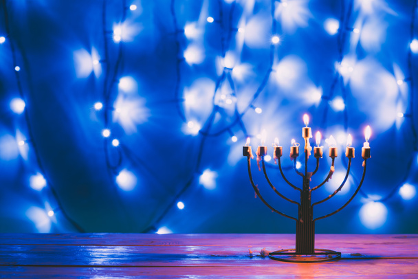 jewish menorah with candles  - Fotoğraf, Görsel