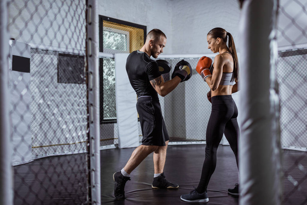 trainer and female boxer - Фото, изображение
