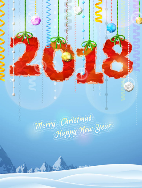 New Year 2018 of crumpled paper as christmas decoration - Vector, Image