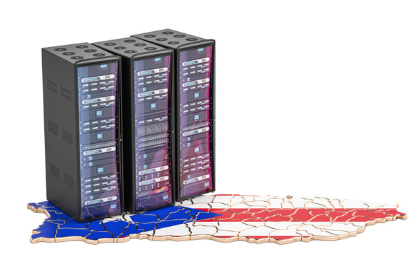 Bastidores de servidores de centro de datos en concepto de Puerto Rico, renderizado 3D
  - Foto, Imagen