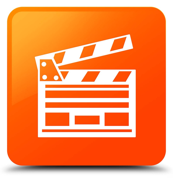 Κινηματογράφο κλιπ εικονίδιο πορτοκαλί τετράγωνο κουμπί - Φωτογραφία, εικόνα