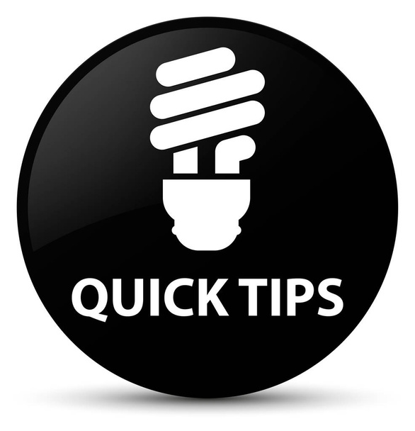 Γρήγορες συμβουλές (εικονίδιο λάμπας) μαύρο στρογγυλό κουμπί - Φωτογραφία, εικόνα
