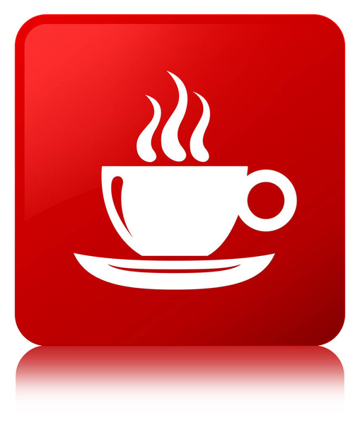 Coffee cup icon red square button - Φωτογραφία, εικόνα