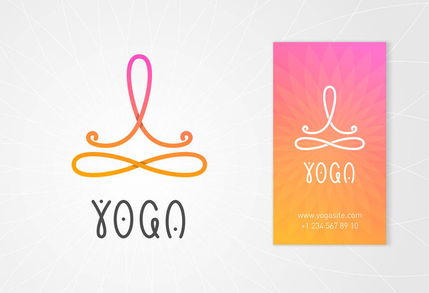 Yoga logo with man in lotus pose above the infinity sign. - ベクター画像