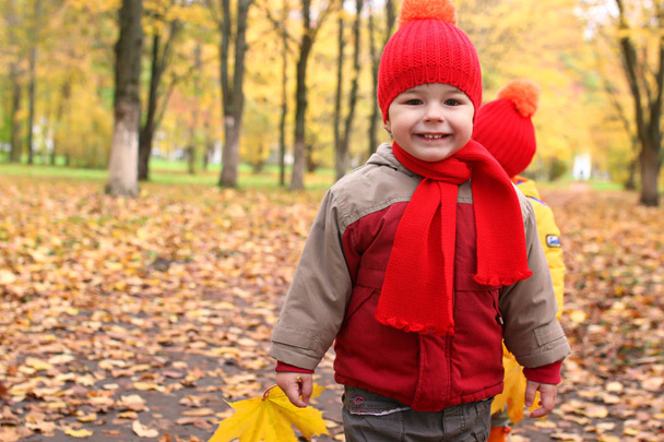 niños en el parque de otoño con calabaza
 - Foto, Imagen